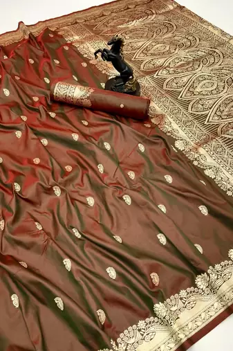 Brown paithani soft silk saree with nath butti & rich zari pallu