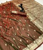 Brown paithani soft silk saree with nath butti & rich zari pallu