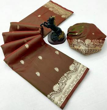 Brown paithani soft silk saree with nath butti & rich zari pallu 2