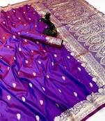 Magenta paithani soft silk saree with nath butti & rich zari pallu