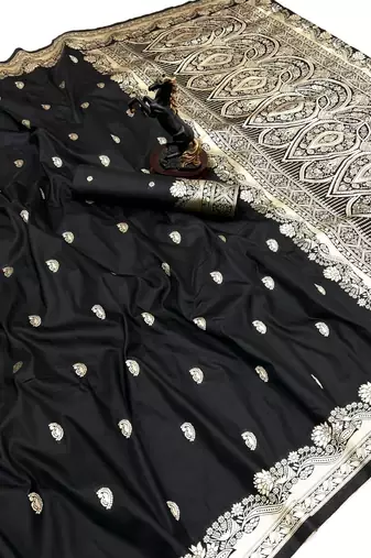 Black paithani soft silk saree with nath butti & rich zari pallu