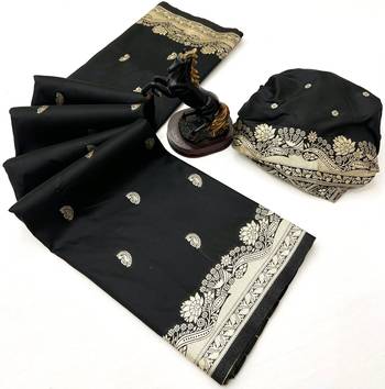 Black paithani soft silk saree with nath butti & rich zari pallu 2