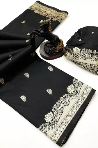 Black paithani soft silk saree with nath butti & rich zari pallu