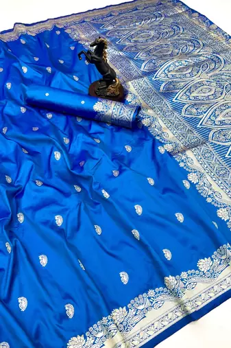 Sky blue paithani soft silk saree with nath butti & rich zari pallu