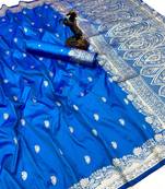 Sky blue paithani soft silk saree with nath butti & rich zari pallu