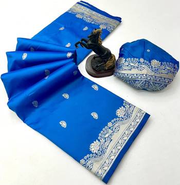 Sky blue paithani soft silk saree with nath butti & rich zari pallu 2