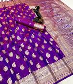 Purple banarasi silk saree with zari embossed mango design & rich pallu