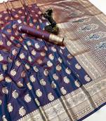 Grey banarasi silk saree with zari embossed mango design & rich pallu
