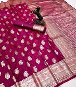 Pink banarasi silk saree with zari embossed mango design & rich pallu