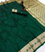 Green soft silk saree with zari gala design & rich woven pallu