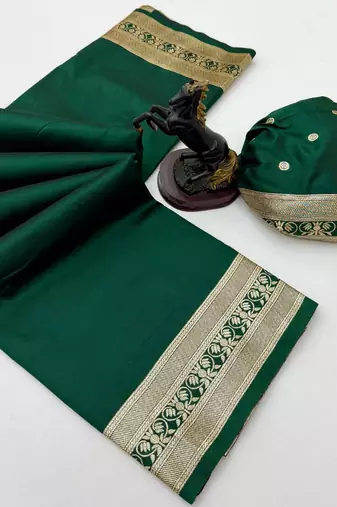 Green soft silk saree with zari gala design & rich woven pallu