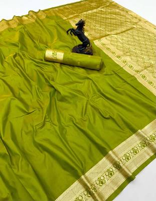 Parrot green soft silk saree with zari gala design & rich woven pallu 1