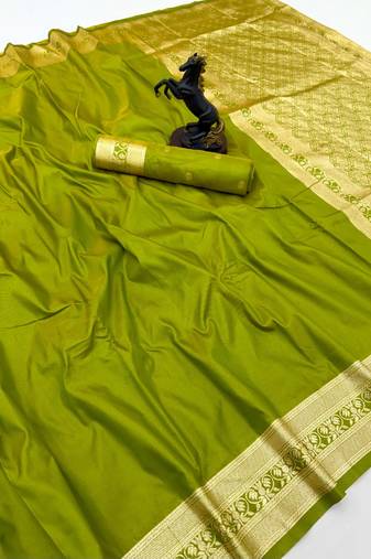 Parrot green soft silk saree with zari gala design & rich woven pallu