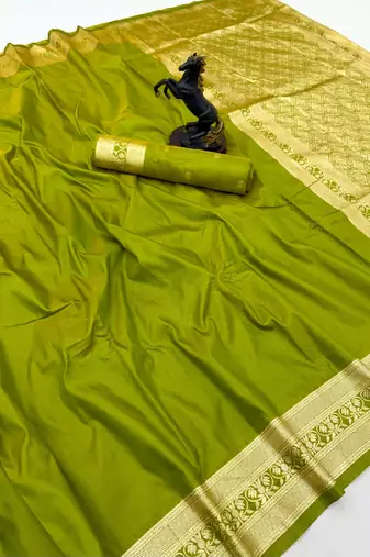 Parrot green soft silk saree with zari gala design & rich woven pallu