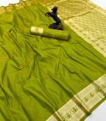 Parrot green soft silk saree with zari gala design & rich woven pallu