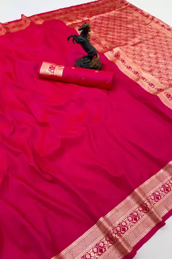 Hot pink soft silk saree with zari gala design & rich woven pallu