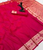 Hot pink soft silk saree with zari gala design & rich woven pallu