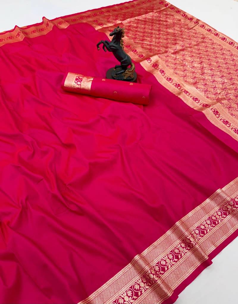 Hot pink soft silk saree with zari gala design & rich woven pallu