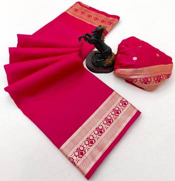 Hot pink soft silk saree with zari gala design & rich woven pallu 2