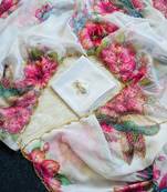 White Color Floral & Sparrow Print And Khatali Handwork Work and  Border Cutdana Work Silk Saree