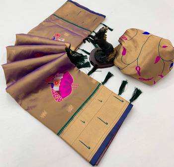 Brown soft silk pichwai paithani saree with lotus butta & double muniya border 2