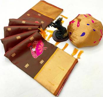Rust soft silk pichwai paithani saree with lotus butta & double muniya border 2