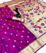 Pink soft silk paithani saree with flora zari weaving & muniya border