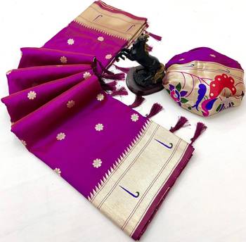 Pink soft silk paithani saree with flora zari weaving & muniya border 2