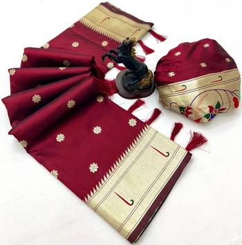 Red soft silk paithani saree with flora zari weaving & muniya border 2