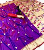 Magenta soft silk paithani saree with flora zari weaving & muniya border