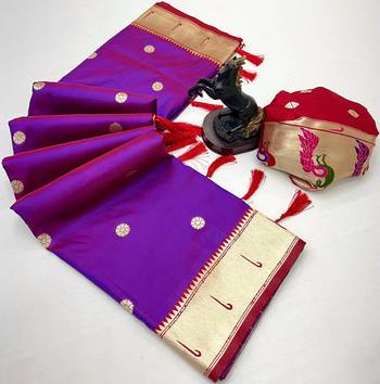 Magenta soft silk paithani saree with flora zari weaving & muniya border 2