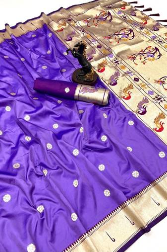 Light purple soft silk paithani saree with flora zari weaving & muniya border
