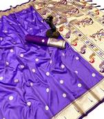 Light purple soft silk paithani saree with flora zari weaving & muniya border