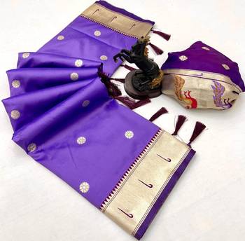 Light purple soft silk paithani saree with flora zari weaving & muniya border 2