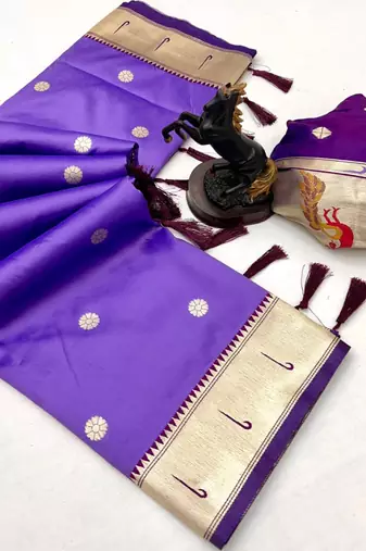 Light purple soft silk paithani saree with flora zari weaving & muniya border