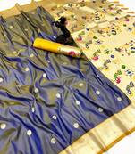 Grey soft silk paithani saree with flora zari weaving & muniya border