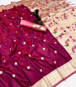 Pink soft silk paithani saree with flora zari weaving & muniya border
