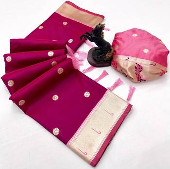 Pink soft silk paithani saree with flora zari weaving & muniya border 2
