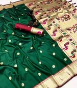 Green soft silk paithani saree with flora zari weaving & muniya border