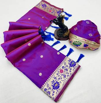 Magenta soft silk paithani saree with floral zari border & lotus pallu 2