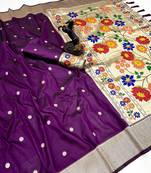 Wine soft silk paithani saree with floral zari border & designer pallu