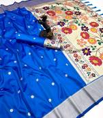 Royal blue soft silk paithani saree with floral zari border & designer pallu