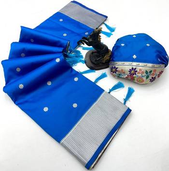 Royal blue soft silk paithani saree with floral zari border & designer pallu 2