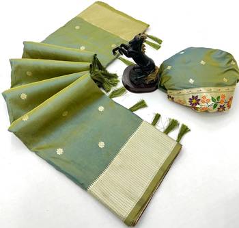 Light green soft silk paithani saree with floral zari border & designer pallu 2