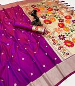 Pink soft silk paithani saree with floral zari border & designer pallu