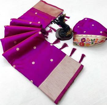 Pink soft silk paithani saree with floral zari border & designer pallu 2