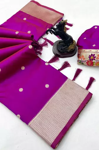 Pink soft silk paithani saree with floral zari border & designer pallu