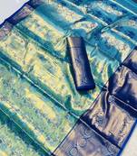 Royal blue silk saree with contrast zari border & rich woven pallu