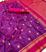 Magenta soft silk saree with dual zari motifs, narayan border & contrast pallu