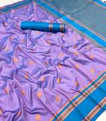 Light lavender soft silk saree with dual zari motifs, narayan border & contrast pallu